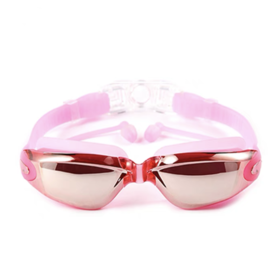 游泳镜 粉红色女款泳镜 1付 女孩子粉色电镀膜带耳塞