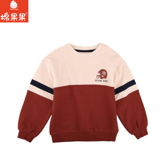 棉果果秋季新品男童春秋款简约百搭撞色拼接纯棉圆领套头卫衣M312180224456 商品图1