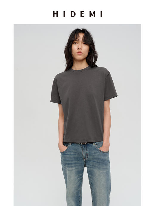 HIDEMI 自然棉织标系列圆领透气舒适短袖t恤 白色/烟灰色/深炭灰 商品图10