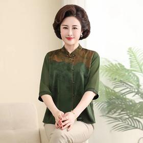 A5668夏装真丝桑蚕丝上衣女洋气中式妈妈装中袖衬衫中老年女装薄款衬衣