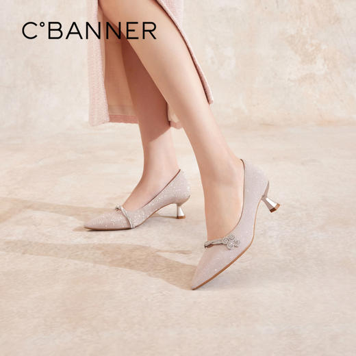 【静音系列】千百度羊皮婚鞋细高跟鞋女春季新款钻口法式单鞋百搭A24455816 商品图0