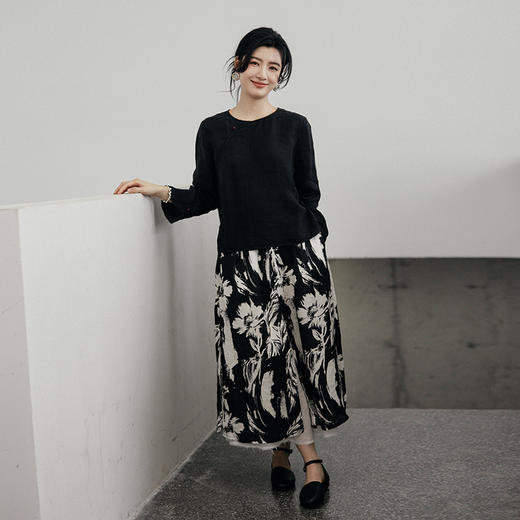 绽放467朵【黑白灰系列·自在美】酵素洗汉麻新中式小衫国风上衣 商品图2