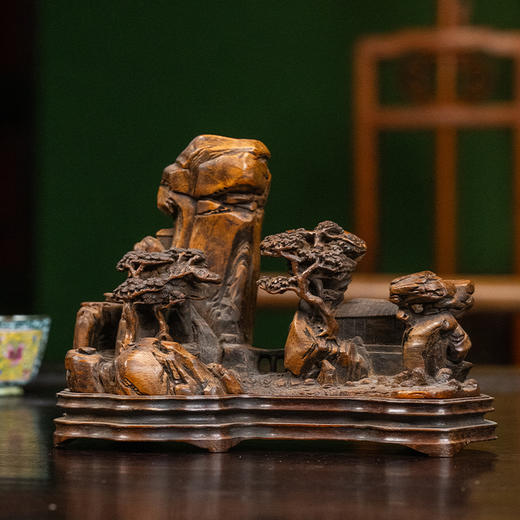 清 张宏裕款竹雕山水山子摆件（红木座） 商品图4