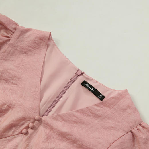 设计感文艺风荷叶飞飞袖连衣裙女V领收腰A摆连衣裙V2241831 商品图5