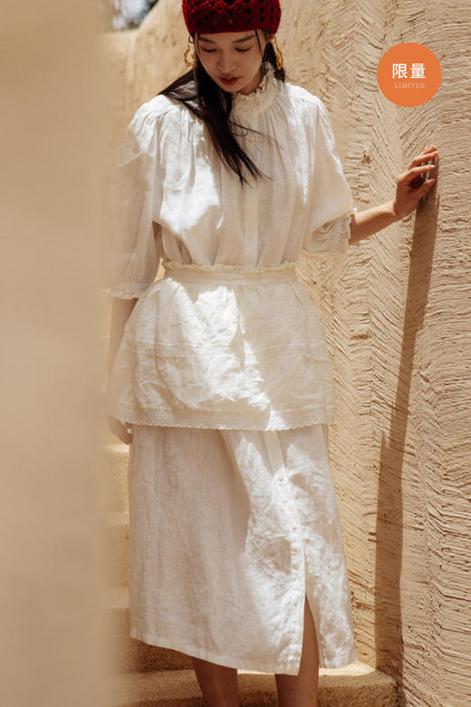 绽放515朵【黑白灰系列·白鸽】木耳边花瓣领风琴褶七分袖连衣裙 商品图5