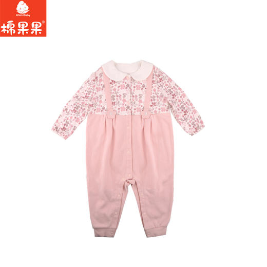 棉果果秋季新品女童假两件背带对开爬服对开连体衣M322720224446 商品图1