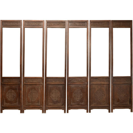 清中期 红木五抹浮雕花卉拐子纹隔扇（六件） 商品图5