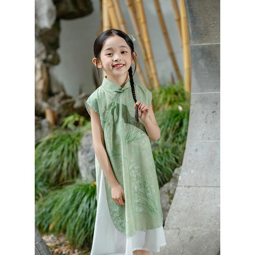 绿色古风女童，奥戴改良旗袍汉服LSB- 3003 商品图3