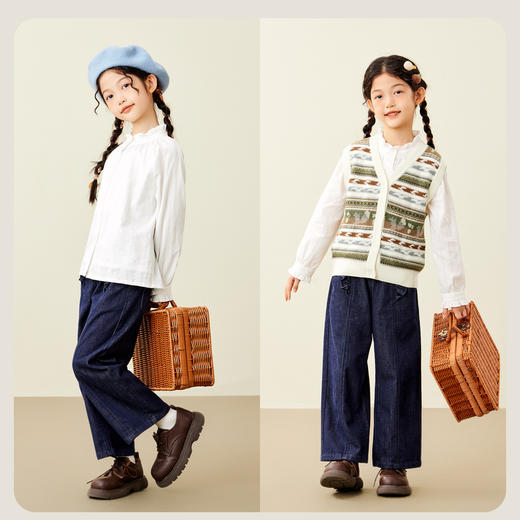 【mini亲子 宝妈款】迷你巴拉女童秋新品木耳边甜美上衣长袖衬衫 商品图2