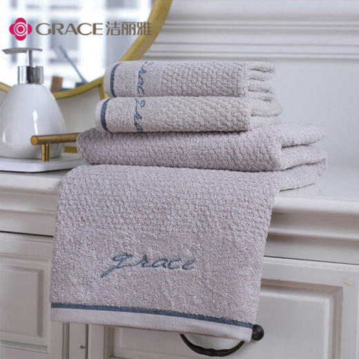 洁丽雅（Grace）浴巾家用纯棉 柔软吸水全棉大号毛巾浴巾 1*浴巾+2*毛巾组合装 （灰色） 商品图3
