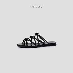 THESOONG|’山茶花凉鞋‘黑色羊皮细带编织网凉鞋HWXZ4615