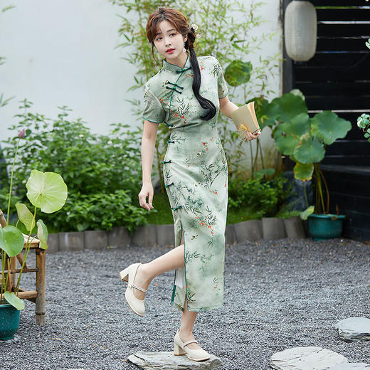 SYK-881新款香港女装旗袍年轻款妈妈旗袍三分袖女复古修身礼服旗袍 商品图3