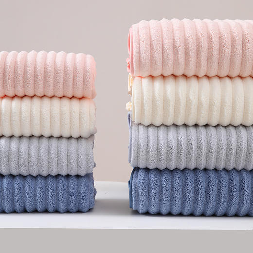 「云般触感浴巾！送毛巾+干发帽」新款家用加大加厚浴巾糖果绒条绒浴巾居家布艺 不掉毛洗澡裹巾毛巾三件套 商品图1