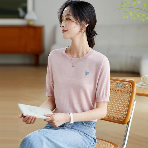 冰丝正肩短袖t恤，气质圆领上衣薄款CC-QL-9000 商品图1