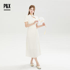 P&X设计师女装秋季复古禅意新中式中国风连衣长裙 824308399 杏色