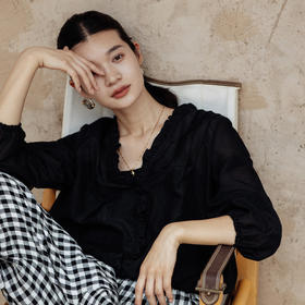 绽放464-385朵【黑白灰系列·木耳】丝绵花边长袖防晒小衫吊带