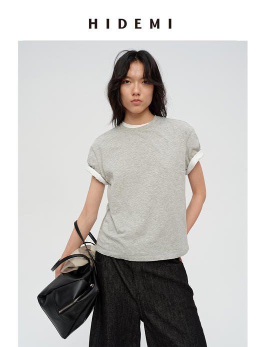 HIDEMI 自然棉织标系列圆领透气舒适短袖t恤 白色/烟灰色/深炭灰 商品图7