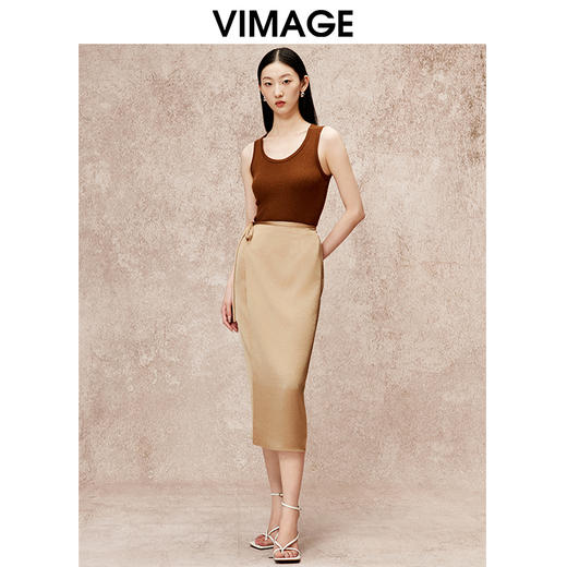 VIMAGE纬漫纪气质高腰垂坠显瘦半身裙秋季新款V2206802 商品图1