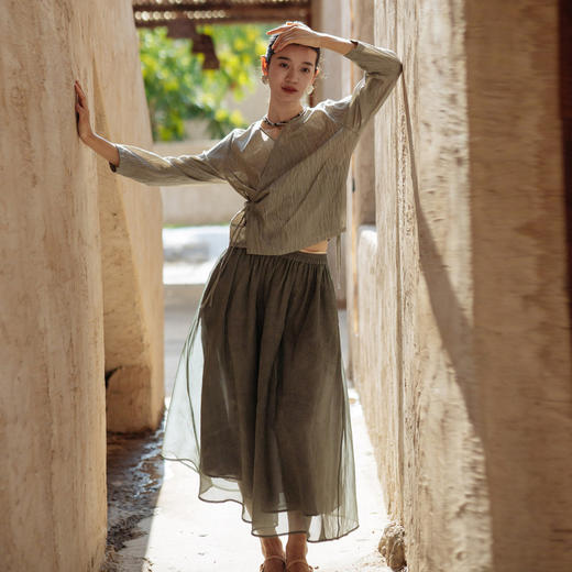 绽放458朵【黑白灰系列·轻烟】桑蚕丝轻薄纱裙全腰松紧半身长裙 商品图1