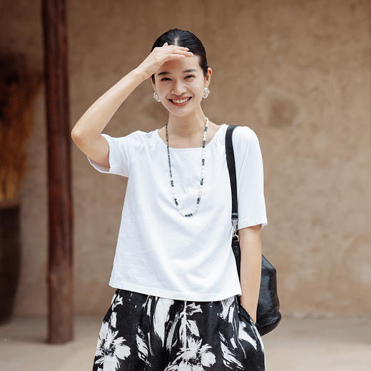 绽放452朵/【入蓝系列】呼吸T汉麻棉基础清凉透气舒适短袖T恤女夏 商品图1