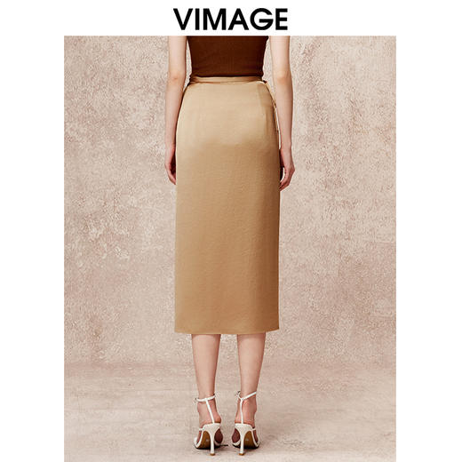 VIMAGE纬漫纪气质高腰垂坠显瘦半身裙秋季新款V2206802 商品图3