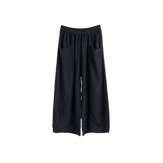 绽放350朵【黑白灰系列·纳凉裤】文艺阔腿亚麻大口袋宽松长裤 商品图4