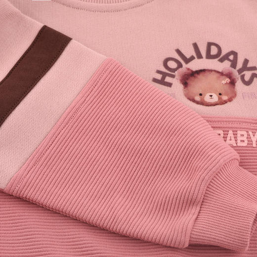 棉果果秋季新品女童春秋款简约百搭撞色拼接圆领套头卫衣M322180224415 商品图3