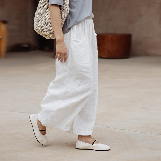 绽放350朵【黑白灰系列·纳凉裤】文艺阔腿亚麻大口袋宽松长裤 商品图0