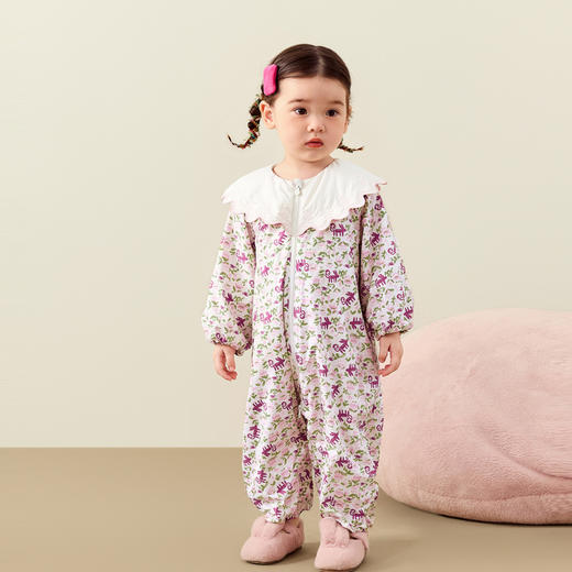 迷你巴拉外出连体衣女童宝宝甜美娃娃领秋款爬服 商品图2