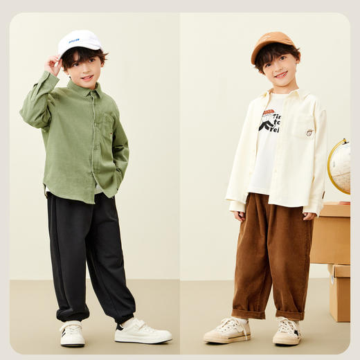迷你巴拉男童纯棉灯芯绒秋新品复古长袖衬衫 商品图2