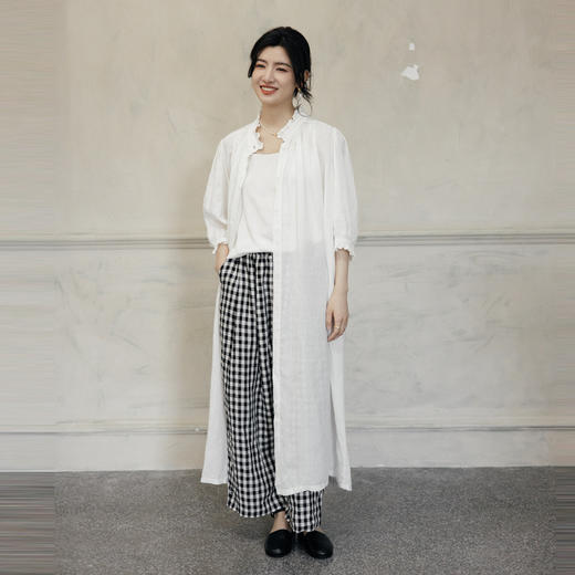 绽放515朵【黑白灰系列·白鸽】木耳边花瓣领风琴褶七分袖连衣裙 商品图2