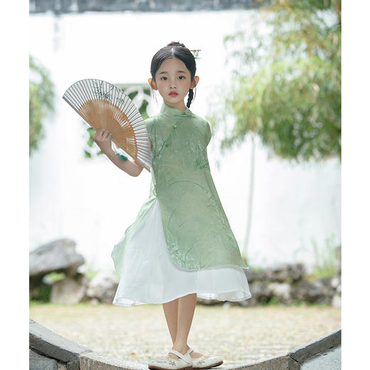 绿色古风女童，奥戴改良旗袍汉服LSB- 3003 商品图1