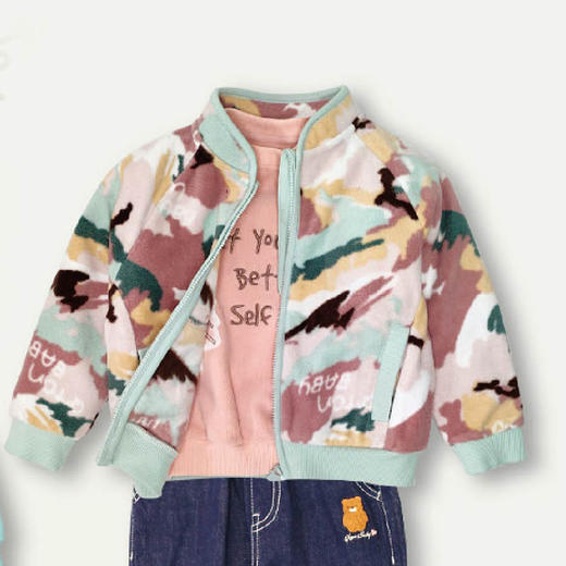 棉果果秋季新品女童无帽百搭满印加绒加厚外套摇粒绒外套M322100424424 商品图0