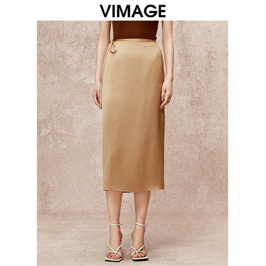 VIMAGE纬漫纪气质高腰垂坠显瘦半身裙秋季新款V2206802 商品图4