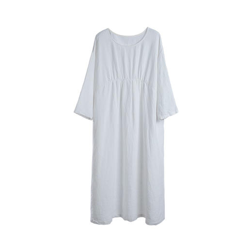 绽放496朵【黑白灰系列·慵懒夏日】亚麻宽松碎褶圆领长款连衣裙 商品图4