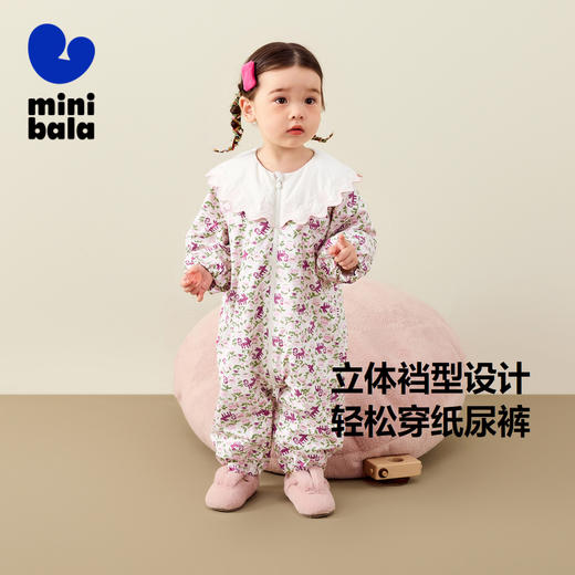 迷你巴拉外出连体衣女童宝宝甜美娃娃领秋款爬服 商品图1