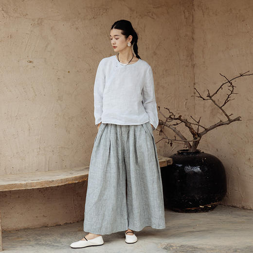 绽放467朵【黑白灰系列·自在美】酵素洗汉麻新中式小衫国风上衣 商品图1