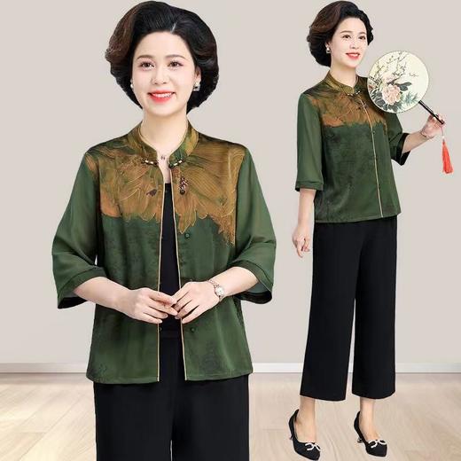 A5668夏装真丝桑蚕丝上衣女洋气中式妈妈装中袖衬衫中老年女装薄款衬衣 商品图2