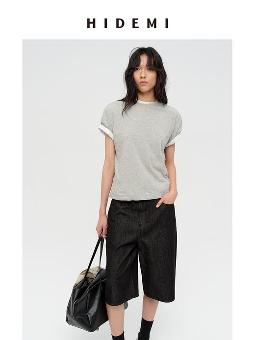 HIDEMI 自然棉织标系列圆领透气舒适短袖t恤 白色/烟灰色/深炭灰 商品图6