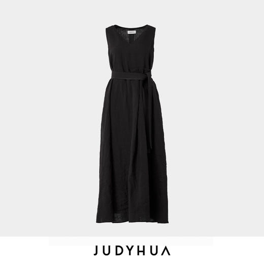 JUDYHUA 亚麻V领收腰连衣裙 商品图4