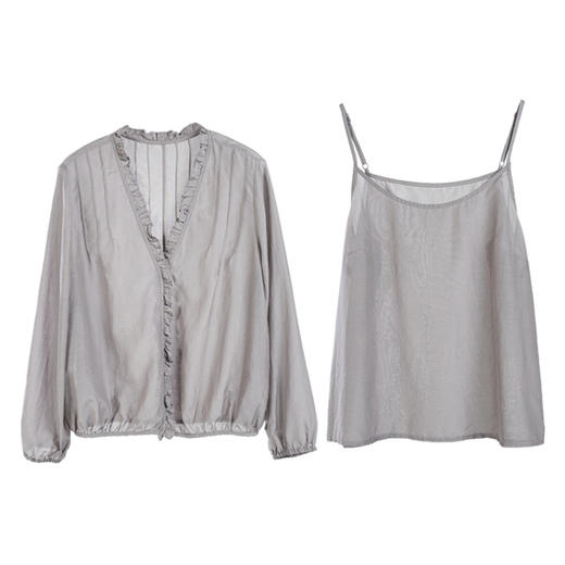 绽放464-385朵【黑白灰系列·木耳】丝绵花边长袖防晒小衫吊带 商品图4