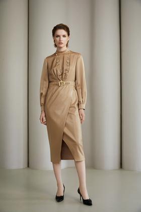 SAFICOO 知性摩登同色异质拼接 假两件式连衣裙