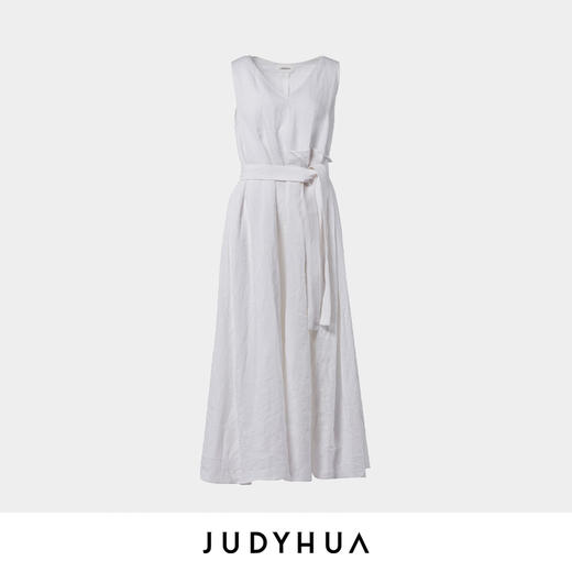 JUDYHUA 亚麻V领收腰连衣裙 商品图3
