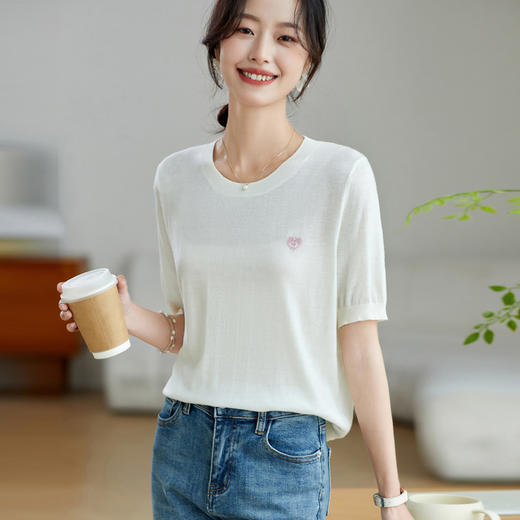 冰丝正肩短袖t恤，气质圆领上衣薄款CC-QL-9000 商品图0