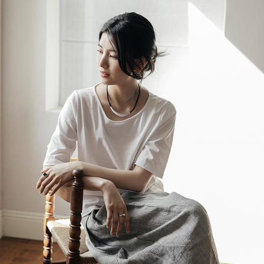 绽放452朵/【入蓝系列】呼吸T汉麻棉基础清凉透气舒适短袖T恤女夏 商品图4