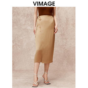 VIMAGE纬漫纪气质高腰垂坠显瘦半身裙秋季新款V2206802