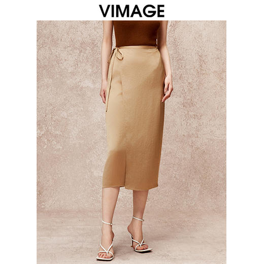 VIMAGE纬漫纪气质高腰垂坠显瘦半身裙秋季新款V2206802 商品图0