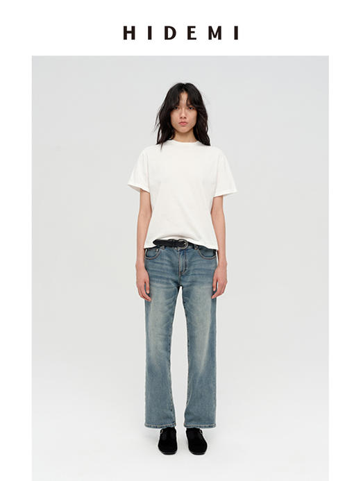 HIDEMI 多重水洗做旧显瘦复古中低腰九分小脚牛仔裤 商品图0