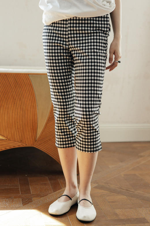 绽放490朵【黑白灰系列·魔术裤】复古黑白格弹力显瘦混纺休闲裤 商品图5