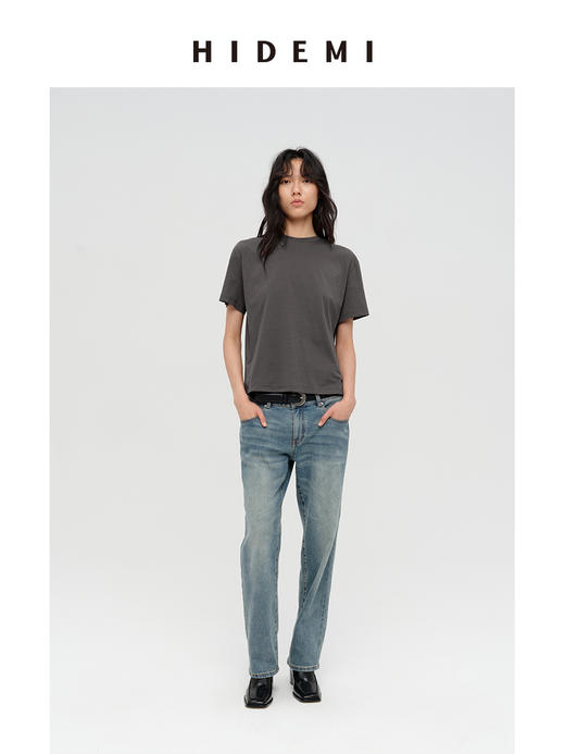 HIDEMI 自然棉织标系列圆领透气舒适短袖t恤 白色/烟灰色/深炭灰 商品图9